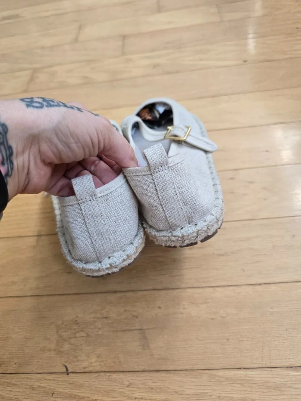 Minimalist Natural Oatmeal Canvas Espadrille Mary Jane BalletCore Flats WMS 9